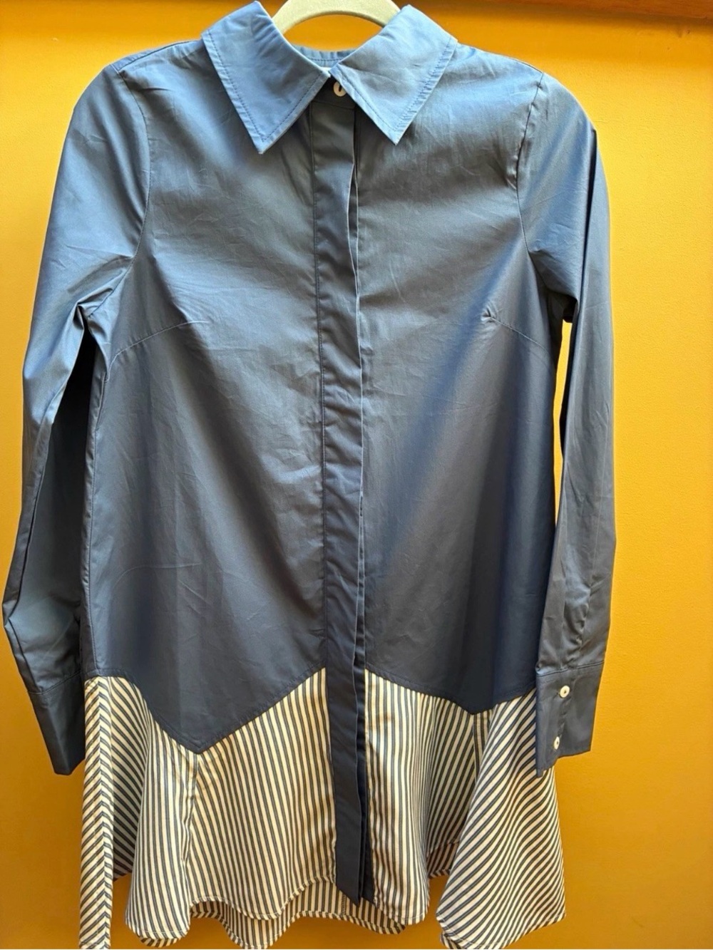 Long-Sleeve Blue Striped Mini Shirt Dress